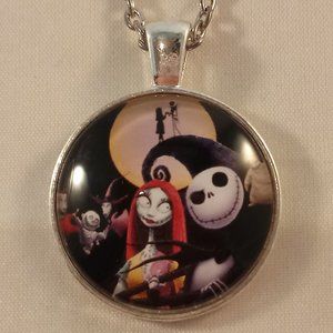 Silver Mystical Nightmare Before Christmas Jack Sally Zero Cabochon Necklace